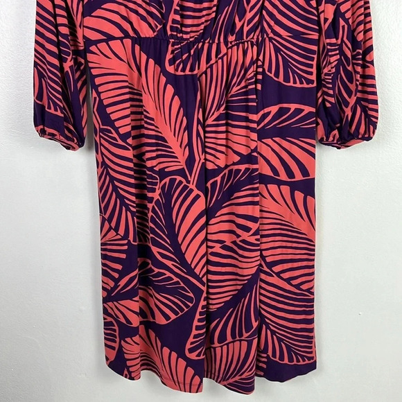 Boden Women's US 10 Purple Orange Leaf Print Quarter Sleeve Elastic Waist Dress - Picture 5 of 10